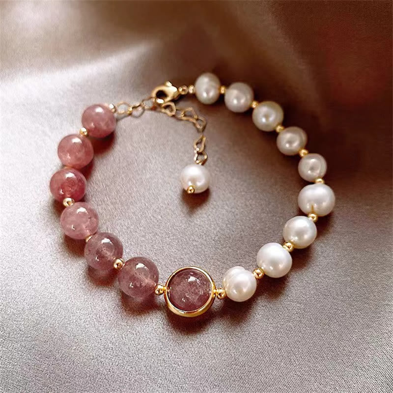 Nimara Ritual Natural Strawberry Quartz Pearl Love Positive Chain Bracelet
