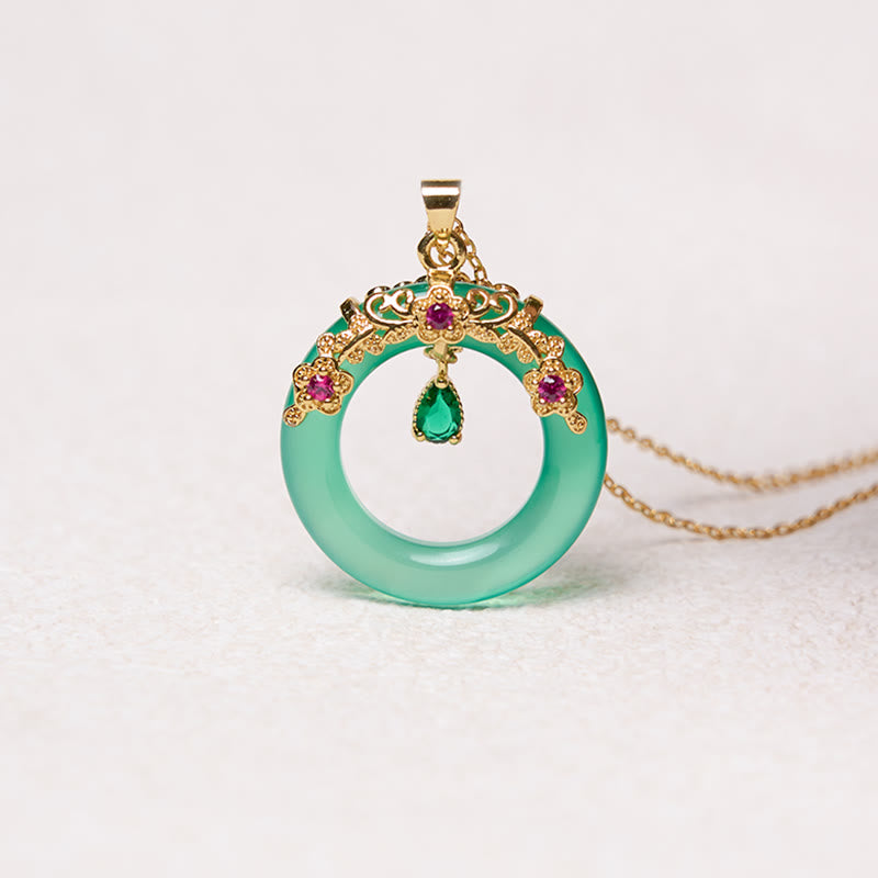 Nimara Ritual Green Chalcedony Peace Buckle Design Strength Necklace Pendant