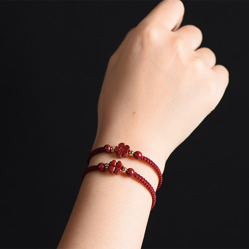 Nimara Ritual Four Leaf Clover Five-petal Flower Cinnabar Blessing Red String Bracelet