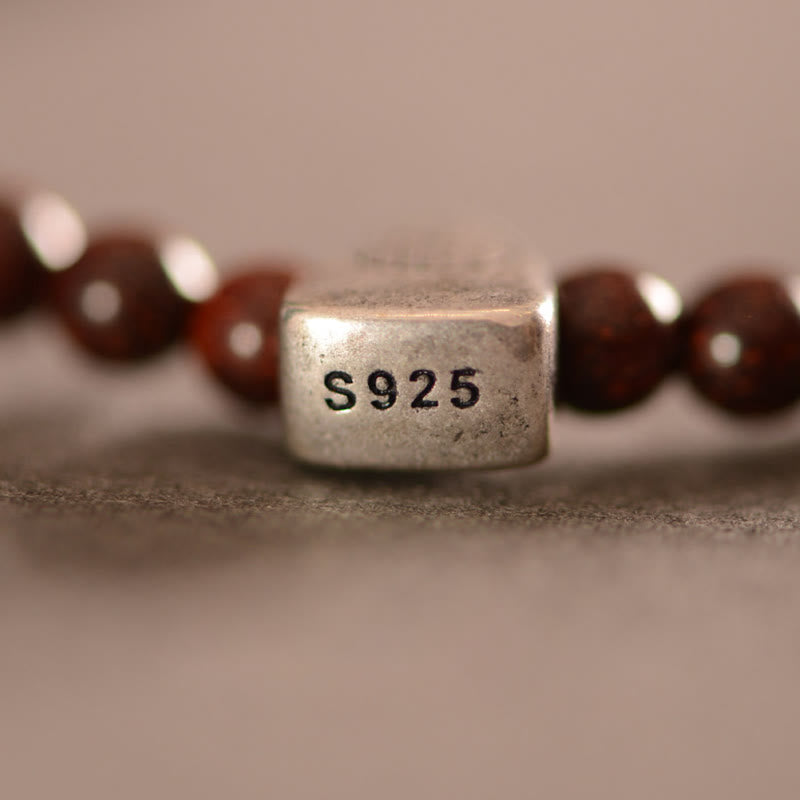 Nimara Ritual 925 Sterling Silver Indian Small Leaf Red Sandalwood Fu Character Protection Triple Wrap Bracelet