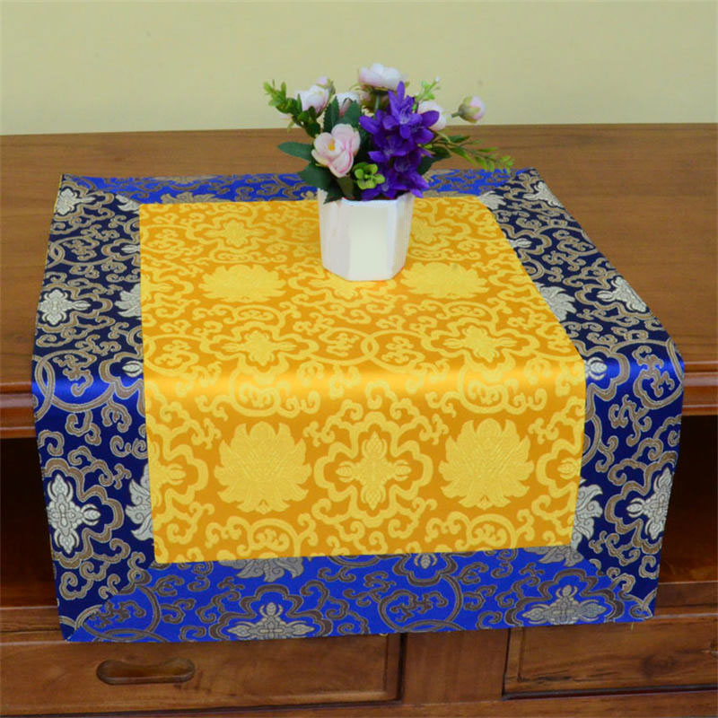 Nimara Ritual Brocade Prayer Altar Flower Vajra Dragon Pattern Auspicious Symbols Table Runner