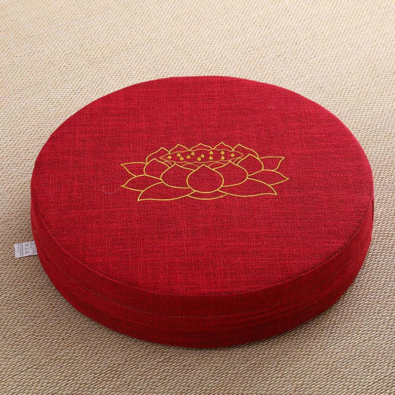 Nimara Ritual Lotus Embroidery Cotton Linen Meditation Seat Cushion