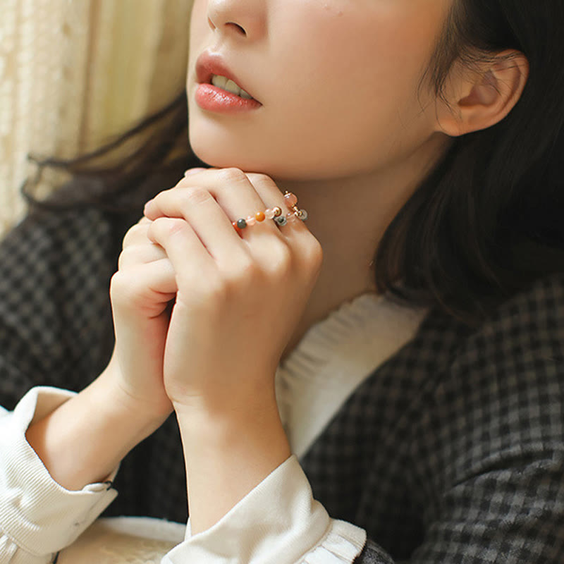 Nimara Ritual 14k Gold Plated Copper Fu Lu Shou Crystal Peach Moonstone Happiness Wealth Ring