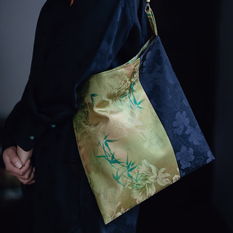 Nimara Ritual Bamboo Leaves Flower Butterfly Persimmon Shoulder Bag Handbag