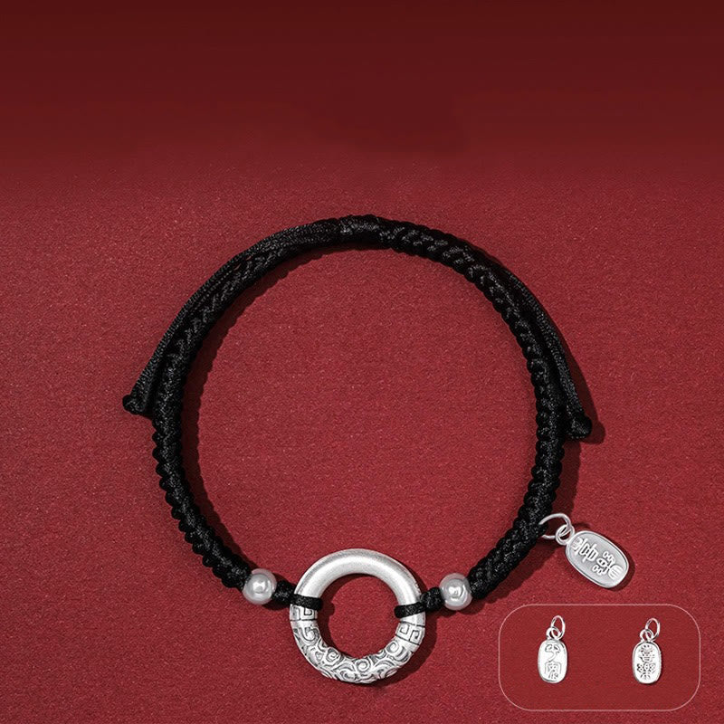 Nimara Ritual 925 Sterling Silver Black Onyx Peace Buckle Fu Character Charm Bracelet