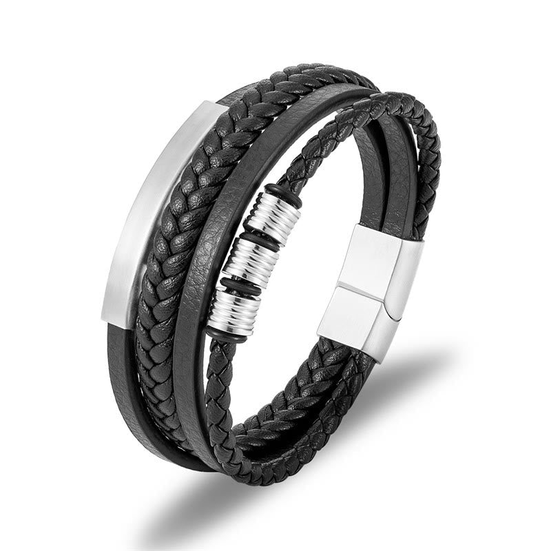 Nimara Ritual Leather Multi-Layer Titanium Steel Balance Braided Magnetic Buckle Bracelet