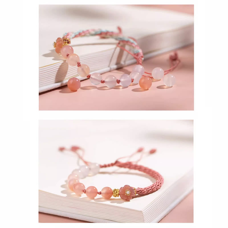 Nimara Ritual Natural Gradient Agate Reincarnation Knot Peach Blossom Wealth Luck Handmade String Bracelet