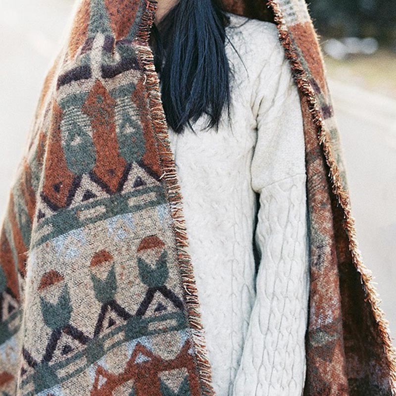 Nimara Ritual Tibetan Shawl Classic Geometry Pattern Winter Cozy Travel Scarf Wrap