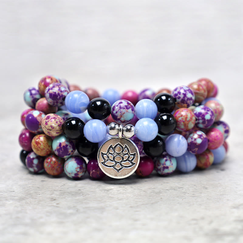 Nimara Ritual Natural Purple Miano Real Stone Lotus Mala