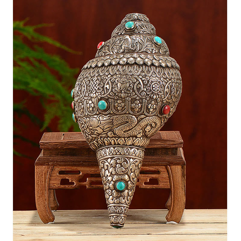 Nimara Ritual Tibetan Handmade Natural Shankha Engraved Eight Auspicious Symbols Conch Shell Lucky Home Decoration