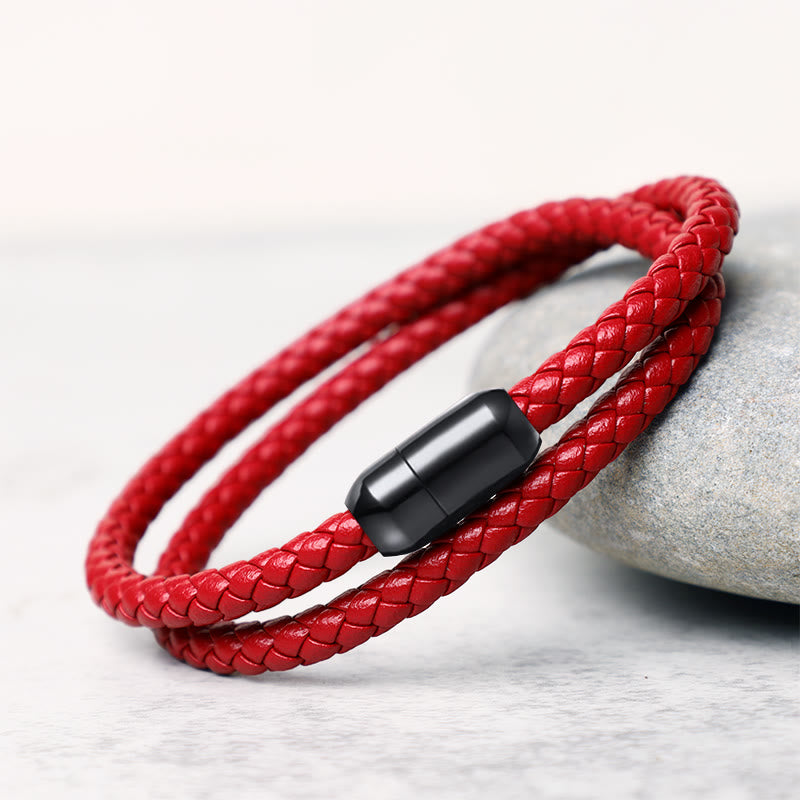 Nimara Ritual Genuine Leather Red String Protection Magnetic Buckle Bracelet