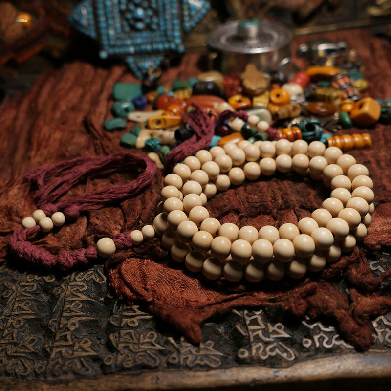 Nimara Ritual 108 Mala Beads Abelia Biflora Wood Warding Off Evil Spirits Wrist Mala