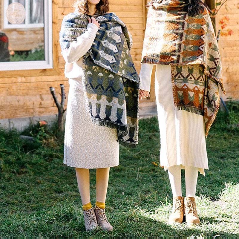 Nimara Ritual Tibetan Shawl Classic Geometry Pattern Winter Cozy Travel Scarf Wrap