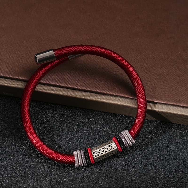 Nimara Ritual 925 Sterling Silver Om Mani Padme Hum Peace Red String Bracelet