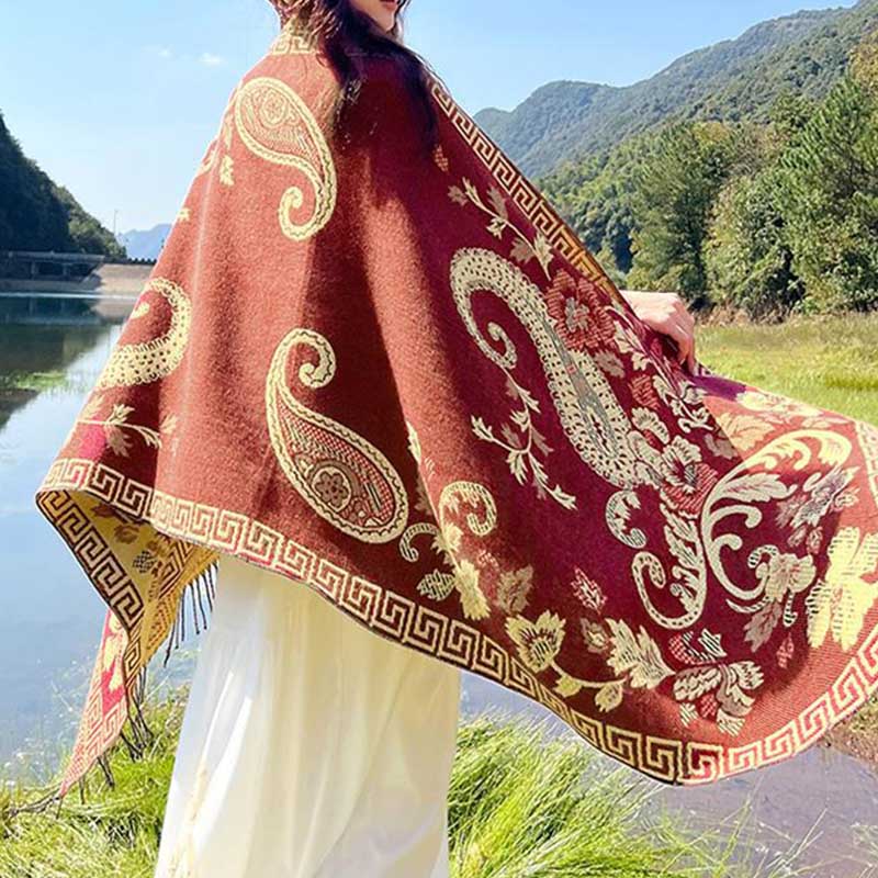 Nimara Ritual Tibetan Flowers Leaves Pattern Design Shawl Cozy Travel Scarf Wrap