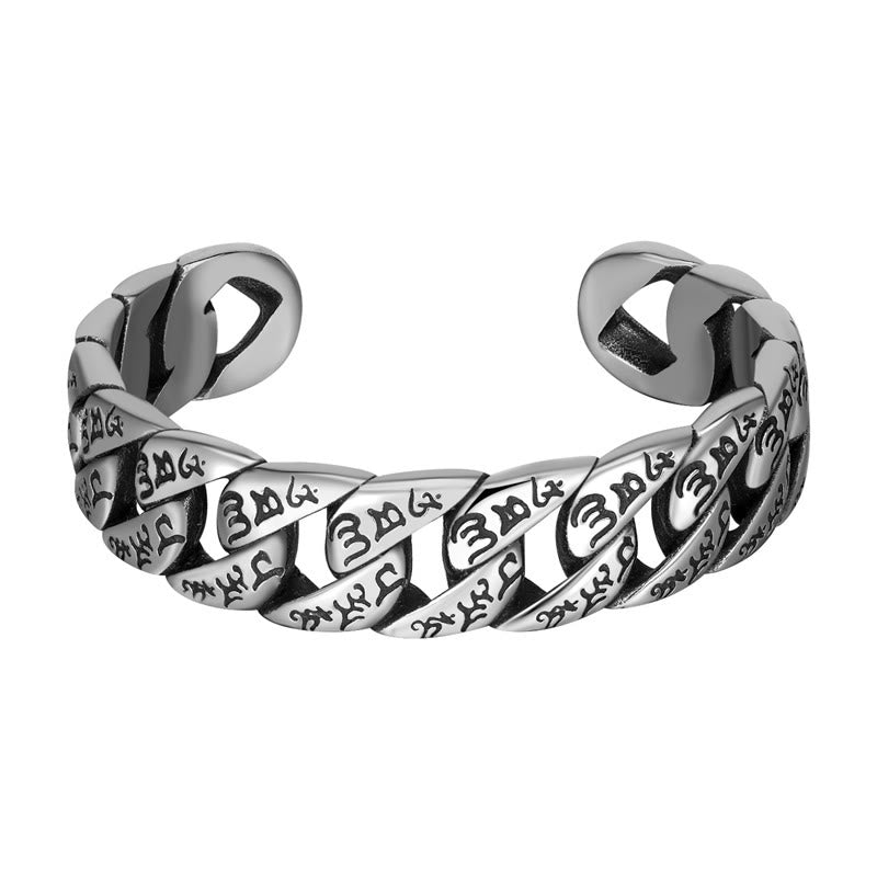 Nimara Ritual Tibetan Om Mani Padme Hum Mantra Titanium Steel Peace Cuf Bangle Bracelet