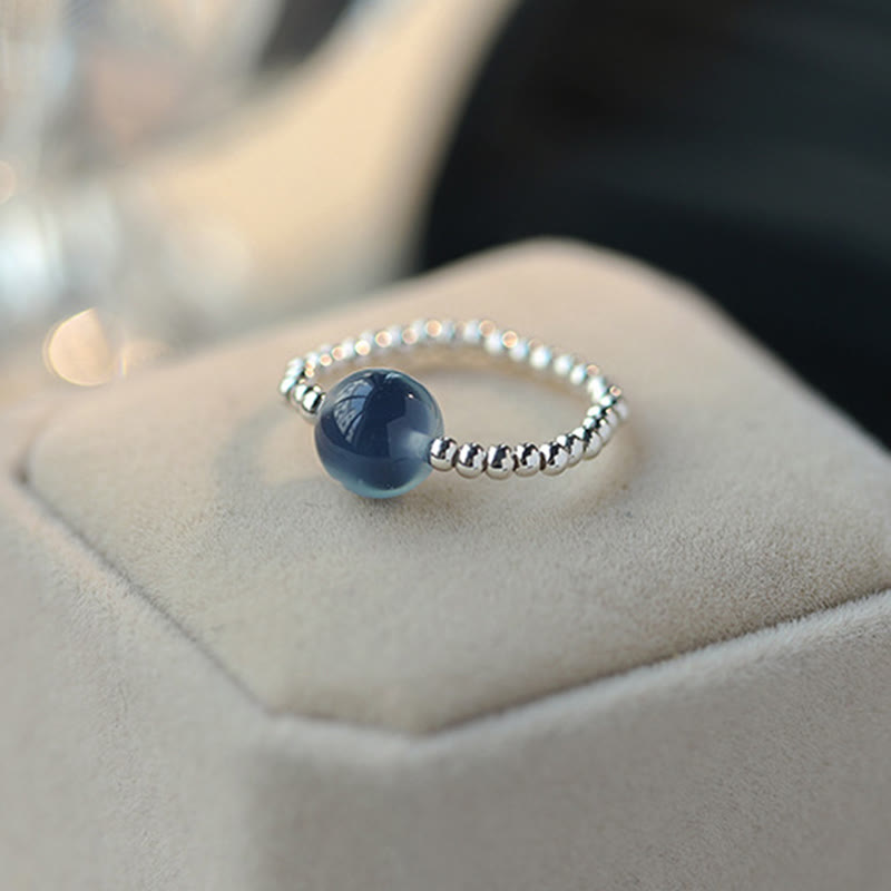 Nimara Ritual 925 Sterling Silver Blue Candy Agate Healing Bead Ring