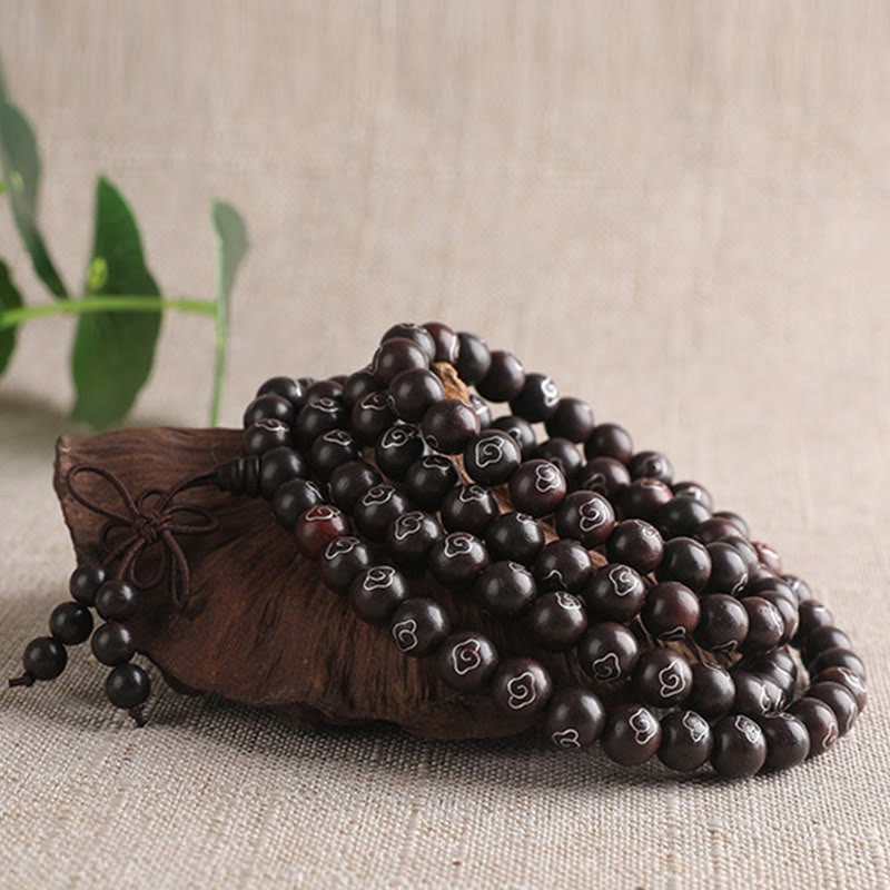 Nimara Ritual 925 Sterling Silver Inlaid Small Leaf Red Sandalwood Om Mani Padme Hum Character Auspicious Clouds Protection Bracelet