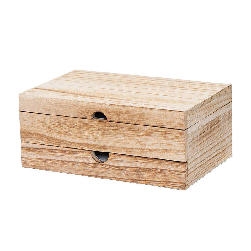 Nimara Ritual Retro Beige Wooden Jewelry Box Two-Layer Jewelry Storage Box With Mirror