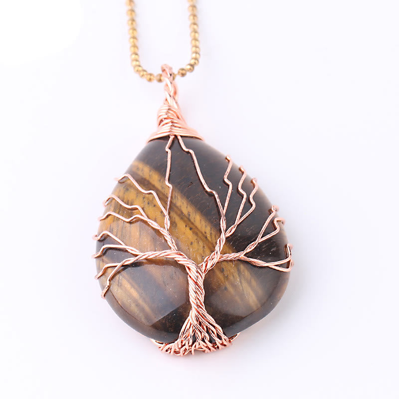 Nimara Ritual Natural Quartz Crystal Tree Of Life Healing Energy Necklace Pendant
