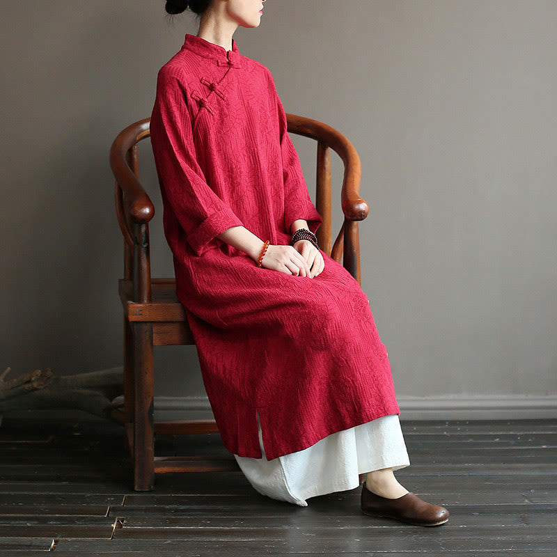 Nimara Ritual Flower Jacquard Midi Dress Long Sleeve Cotton Linen Dress Wide Leg Pants With Pockets