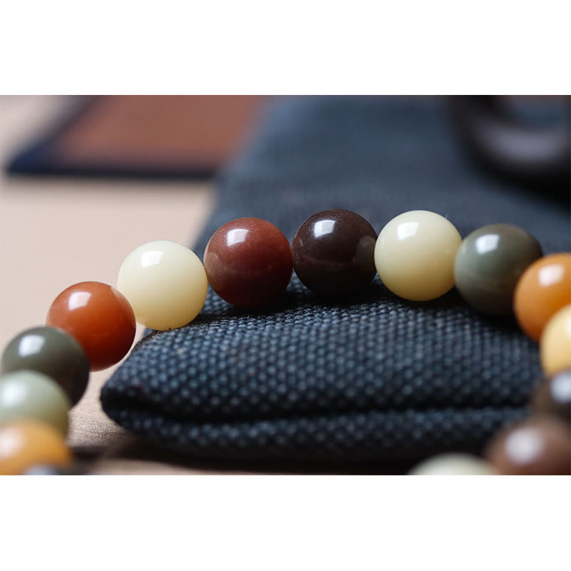 Nimara Ritual Natural Multicolored Gradient Bodhi Seed Liuli Glass Charm Peace Bracelet