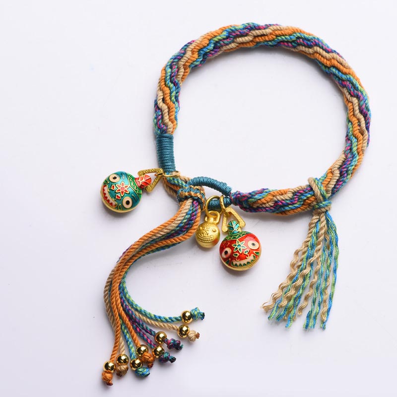 Nimara Ritual Gold Swallowing Beast Family Luck Reincarnation Knot Braid Colorful String Bracelet