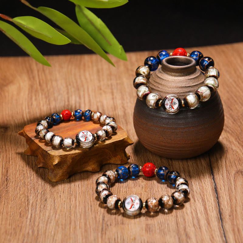 Nimara Ritual Tibetan Five God of Wealth Thangka Liuli Glass Bead Chinese Zodiac Protection Bracelet