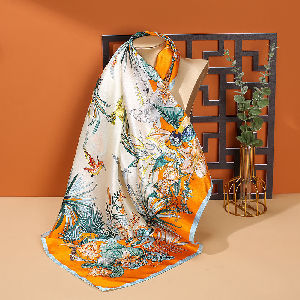 Nimara Ritual Pastoral Scene Hot Air Balloon Spring Blossom 100% Mulberry Silk Neck Hair Scarf