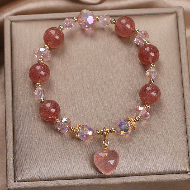Nimara Ritual Natural Strawberry Quartz Crystal Love Heart Healing Positive Bracelet