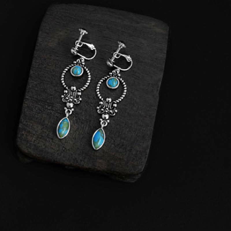 Nimara Ritual 925 Sterling Silver Hook Vintage Copper Plated Silver Turquoise Waterdrop Pattern Balance Drop Dangle Earrings