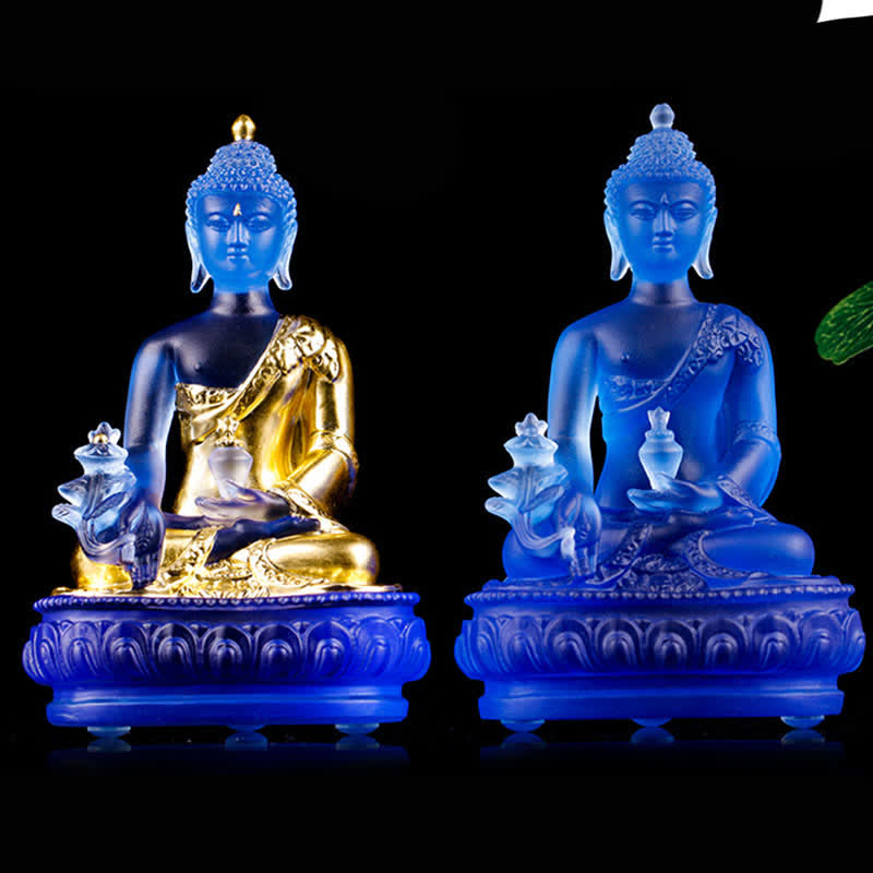 Nimara Ritual Medicine Buddha Handmade Liuli Crystal Art Piece Compassion Statue Home Office Offering Decoration