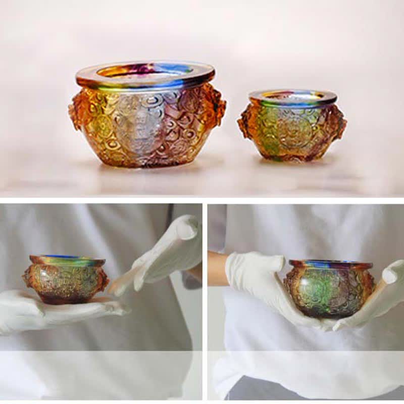 Nimara Ritual Handmade Liuli Crystal Treasure Bowl Art Piece Home Decoration