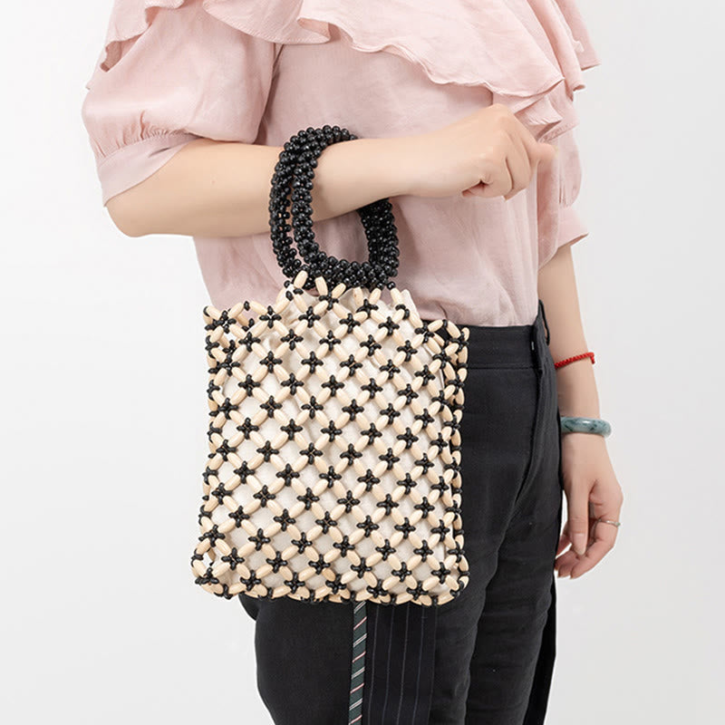 Nimara Ritual Hand-woven Lozenge Wooden Beads Handbag