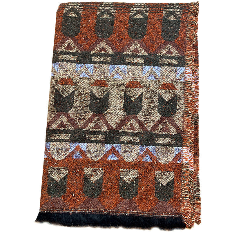 Nimara Ritual Tibetan Shawl Classic Geometry Pattern Winter Cozy Travel Scarf Wrap