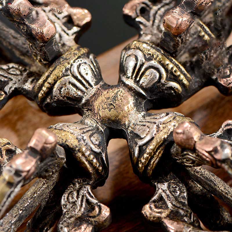 Nimara Ritual Tibetan Handmade 5 Prong Double Dorje Copper Iron Thunderbolt Strength Vajra