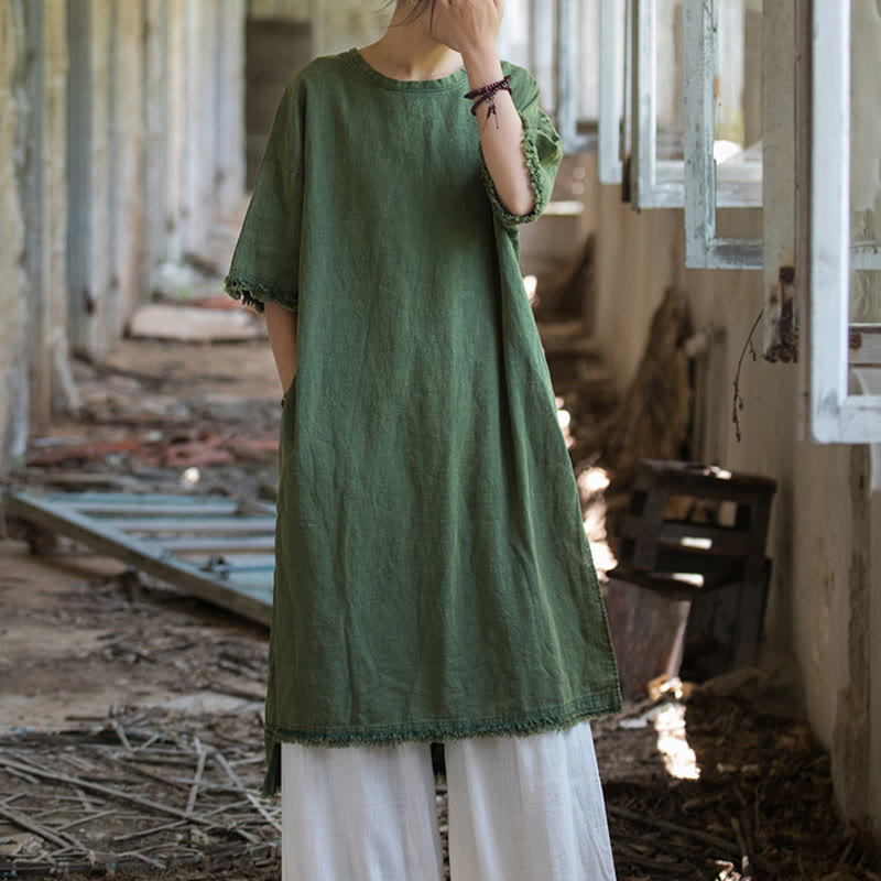Nimara Ritual Ramie Linen Split Hem Top Women's Half Sleeve T-Shirts
