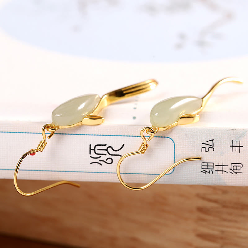 Luck and Healing Fish Pattern Jade Dangle Drop Earrings