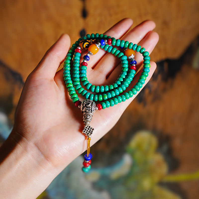 Nimara Ritual 108 Mala Beads Tibetan Turquoise Dzi Bead Protection Bracelet