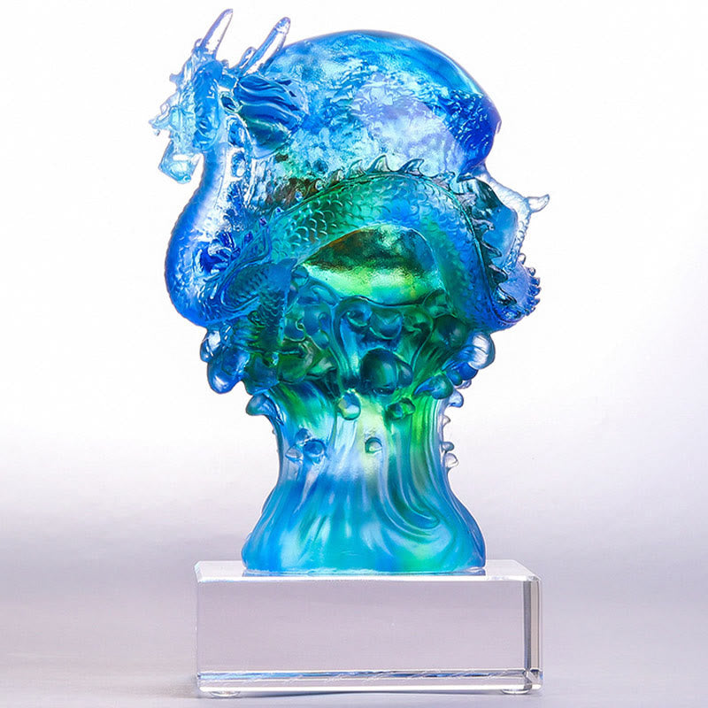 Nimara Ritual Handmade Azure Dragon Liuli Crystal Art Piece Success Protection Home Office Decoration