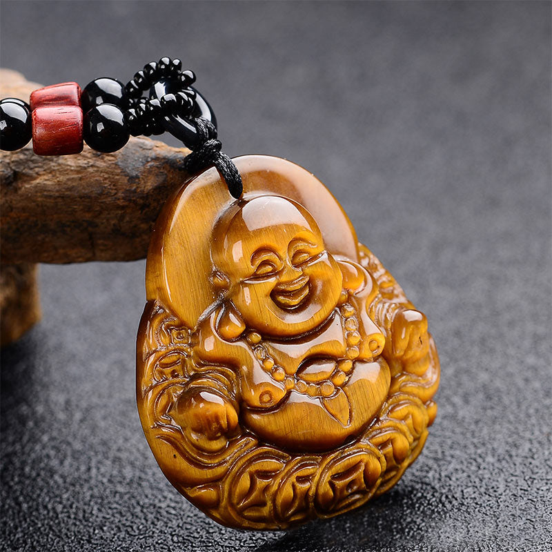 Nimara Ritual Tiger's Eye Laughing Buddha Blessing Necklace