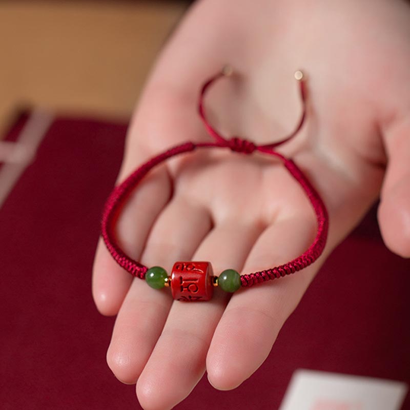 Nimara Ritual Tibetan Cinnabar Om Mani Padme Hum Engraved Blessing Braided Rope Bracelet