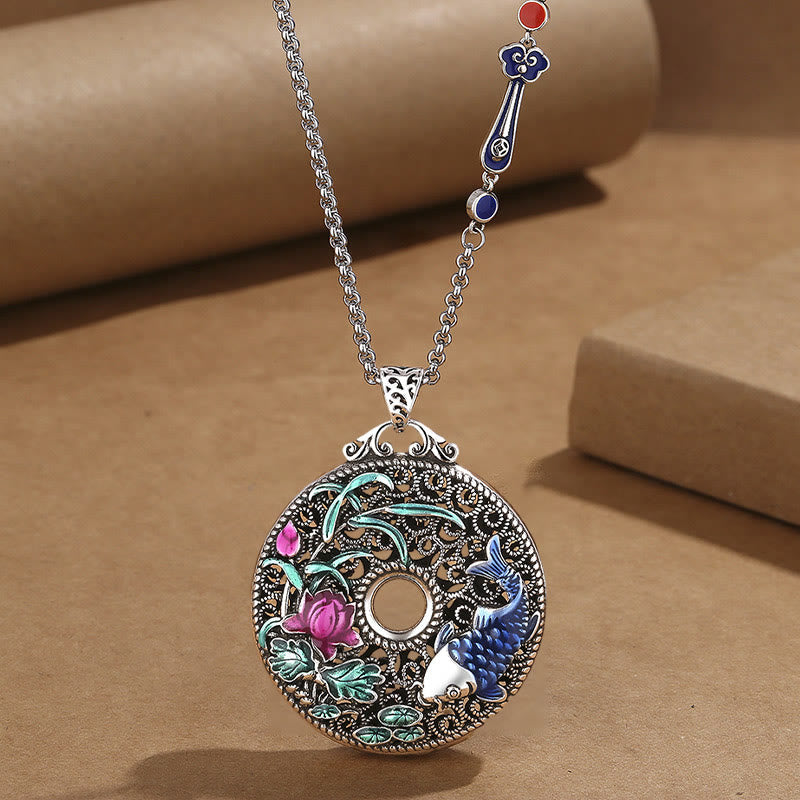 Nimara Ritual Koi Fish Lotus Peace Buckle Fu Character Wealth Luck Necklace Pendant
