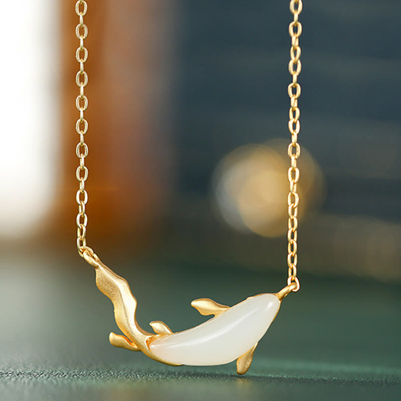 Nimara Ritual 925 Sterling Silver White Jade Dolphin Luck Necklace Pendant
