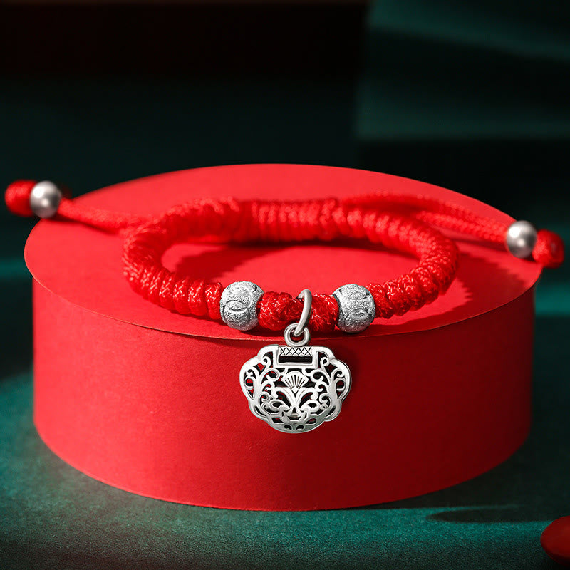 Nimara Ritual 925 Sterling Silver Chinese Lock Charm Multicolored Red String Protection Handmade Braided Kids Bracelet