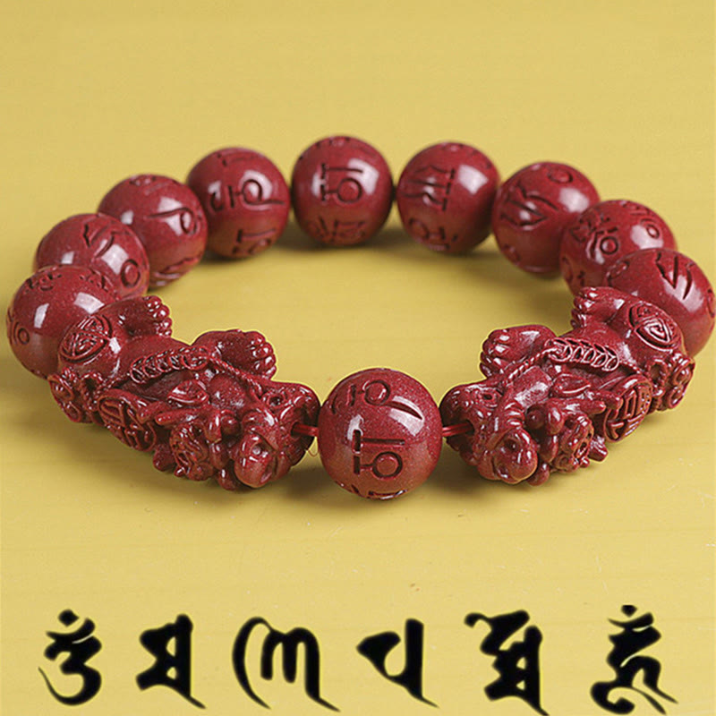 Nimara Ritual Natural Double PiXiu Cinnabar Om Mani Padme Hum Wealth Luck Bead Bracelet