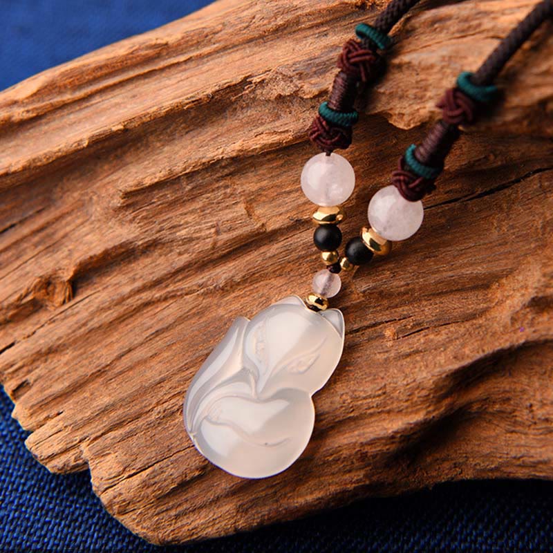 Nimara Ritual Chalcedony Fox Pink Crystal Bead Harmony String Necklace Pendant