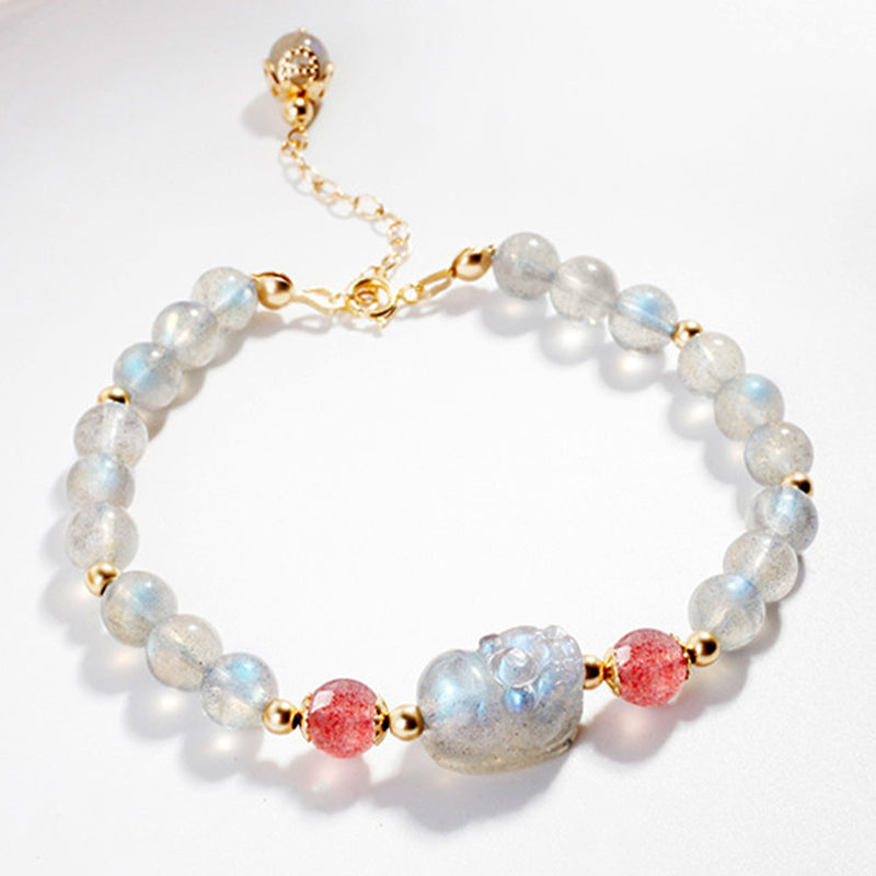 Nimara Ritual Moonstone Strawberry Quartz PiXiu Healing Bracelet