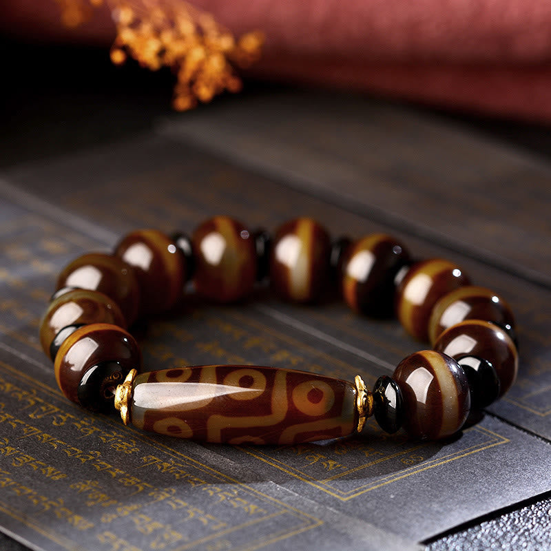 Nimara Ritual Tibetan Natural Nine-Eye Dzi Bead Agate Wealth Blessings Bracelet