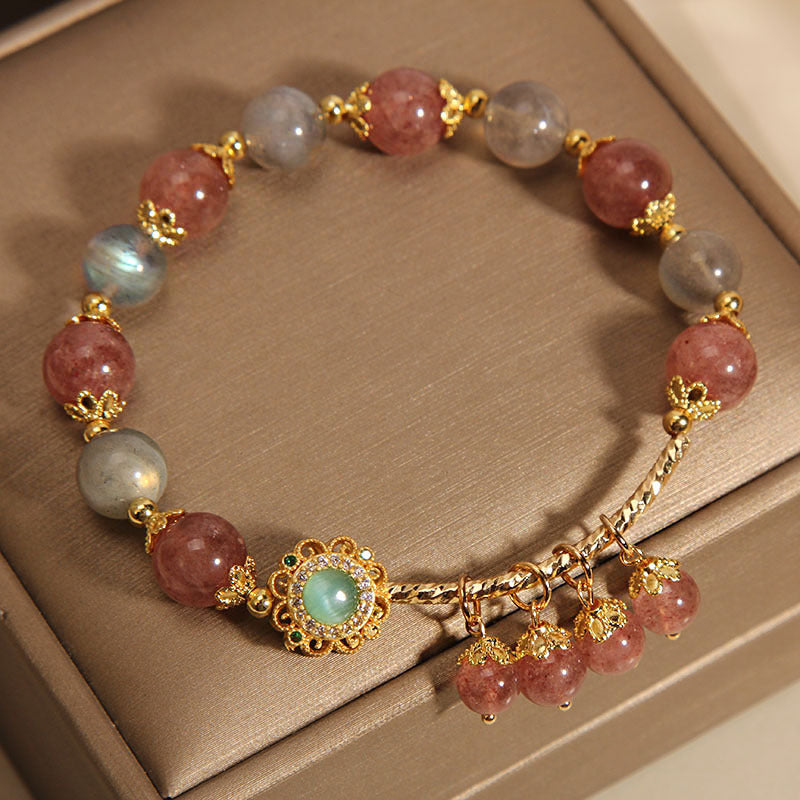 Nimara Ritual Strawberry Quartz Moonstone Healing Tassel Charm Bracelet